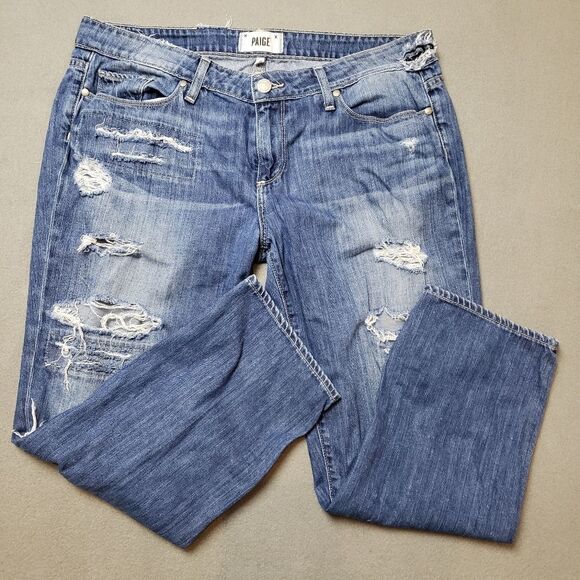 Paige Sz 32 JAMES CROP Willa JEANS super distressed / destroyed - Picture 6 of 16